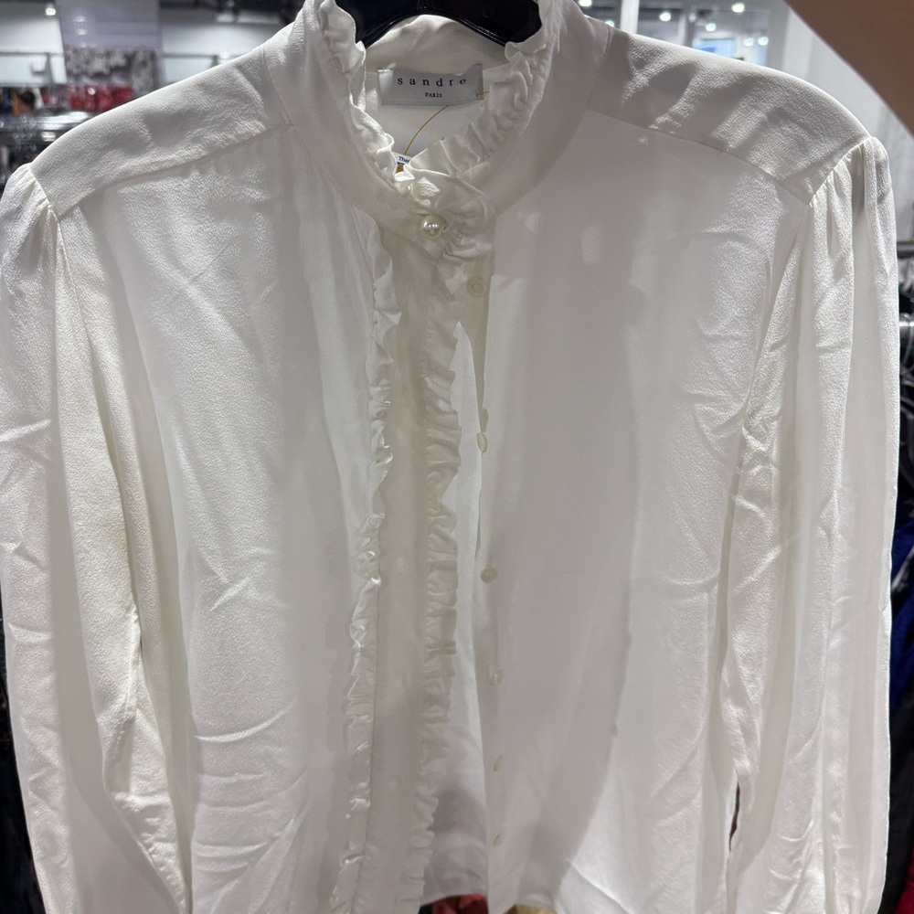 Sandro Ivory Ruffle Trim Blouse